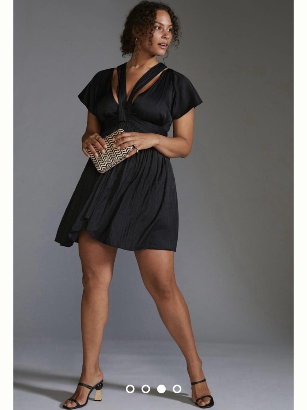 NWT Anthropologie V-Neck Vibrant Black Mini Dress Sz 8